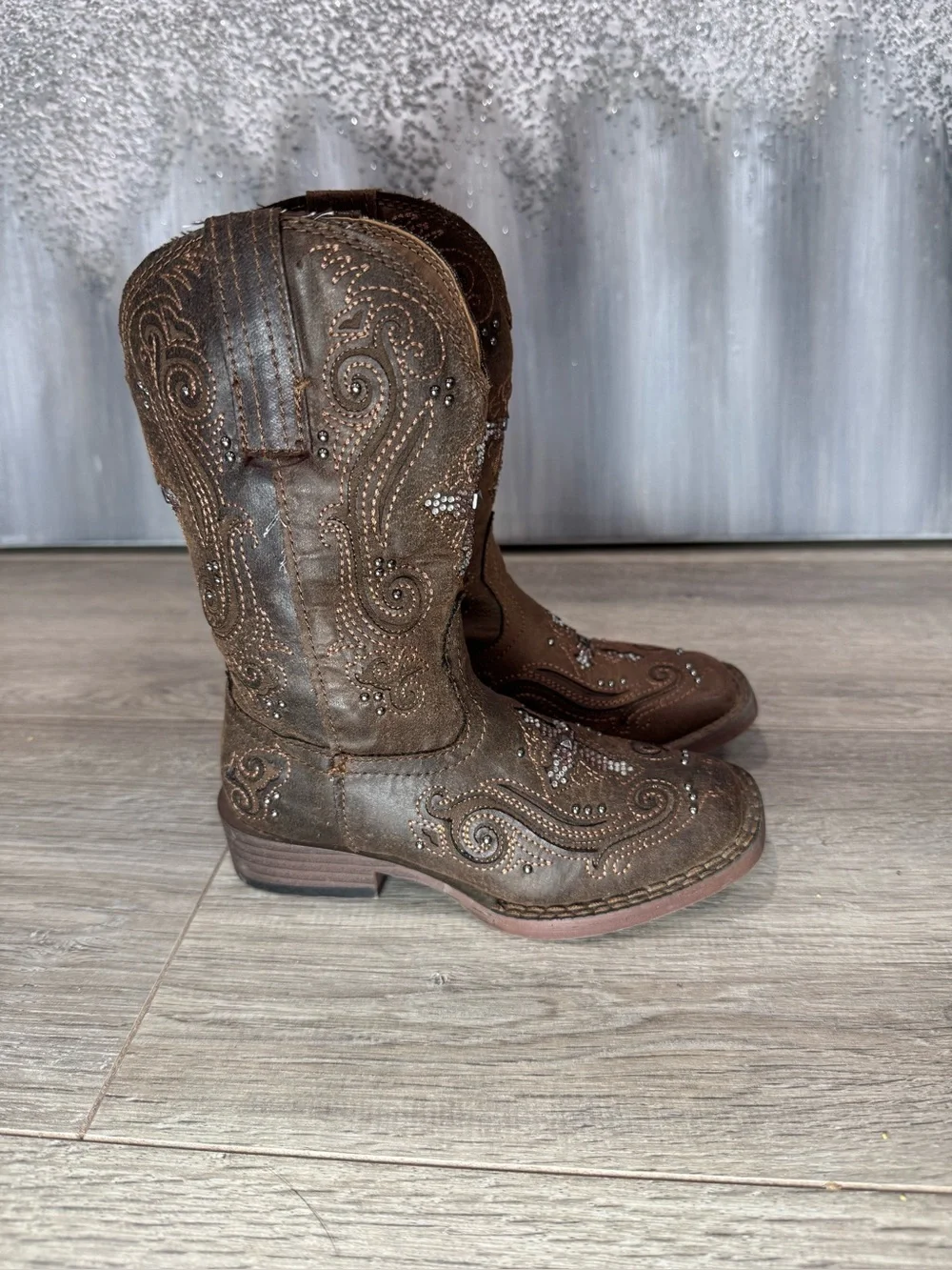 Roper Brown Girls' Western Boots with Rhinestones